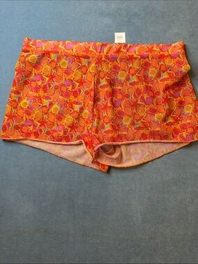 Kendall & Kylie Bright Orange & Pink Mesh Floral Swim Shorts Size M